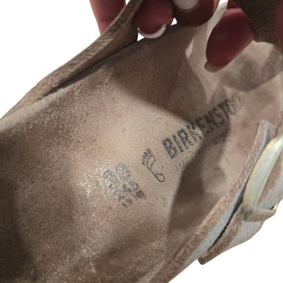 Birkenstock Flip Flop Sandals Women's 38 Silver Slip On Buckle‎ Strap Open Toe - Picture 6 of 8